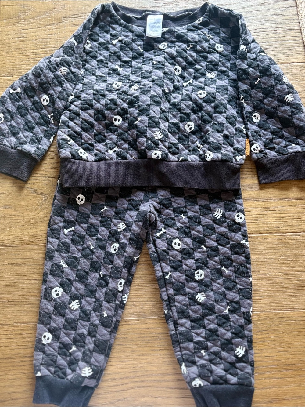 Kids Quilted Skull Pattern Matching Set - Black